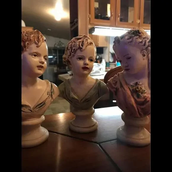 Antique Chalkware Busts on Pedestals